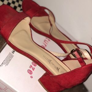 Red open toe heels